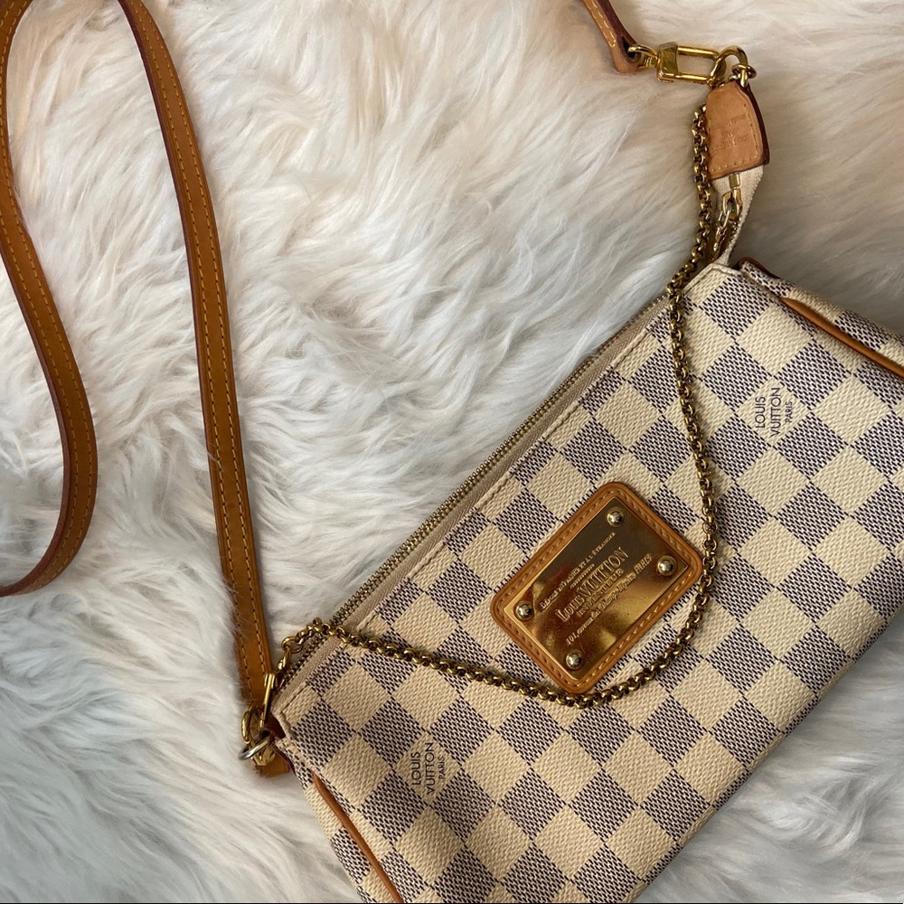 Authentic Louis Vuitton Eva Clutch in Damier Azur